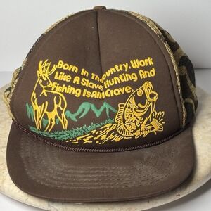 Vintage Hunting Fishing Hat 80s 90s Camouflage Camo Snapback Trucker Cap Country